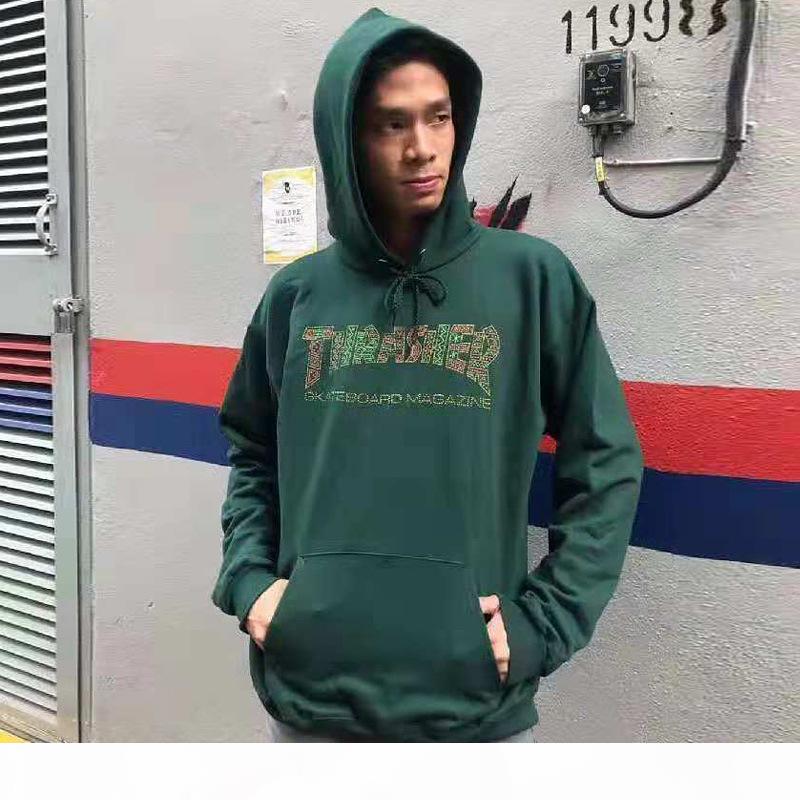 

Brand Mens Hoodie Thrash Skateboard Hoodie Men and Women Hooded Sweatshirts 100% Cotton High Quality Casual Hip Hop Pullover, Green