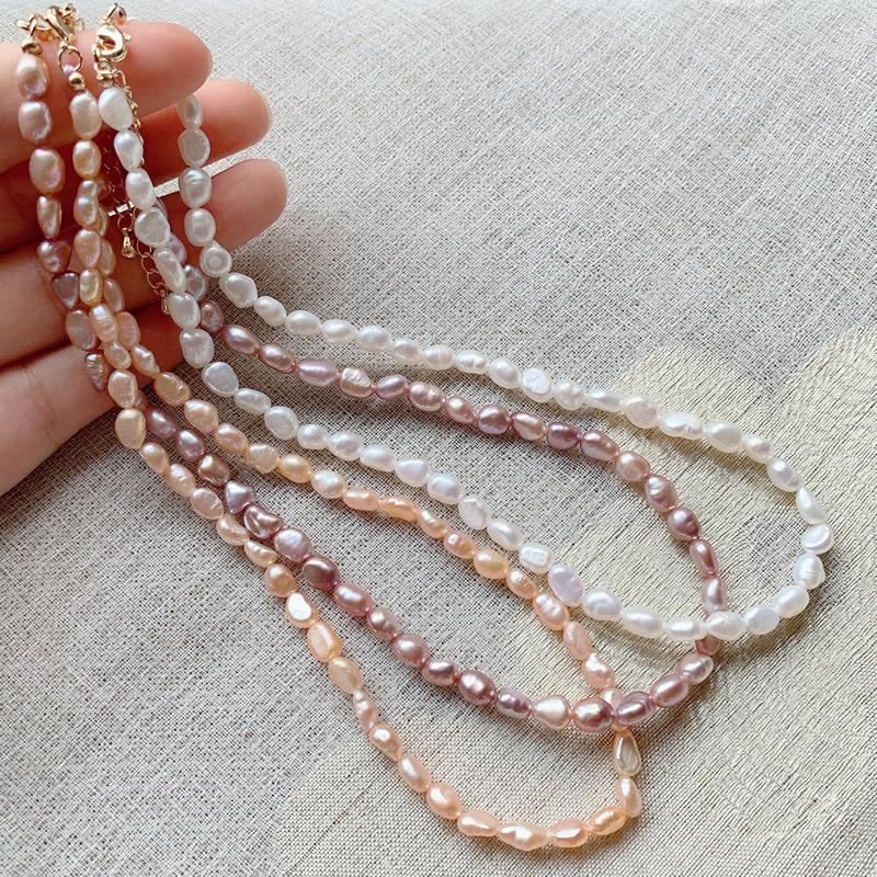 

5-6mm Small Rice Irregular Baroque Pearl Jewelry Elegant Natural Freshwater Pearl Choker Necklaces for Women Short Collar 37cm