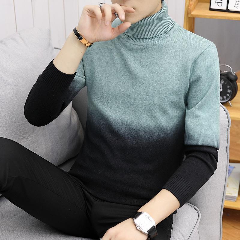 

Mens Sweaters 2020 Autumn Winter Thick Warm Pullover Men Knitted Cashmere Wool Sweater Men Heavy Turtleneck Jumper 8229, The gradient blue