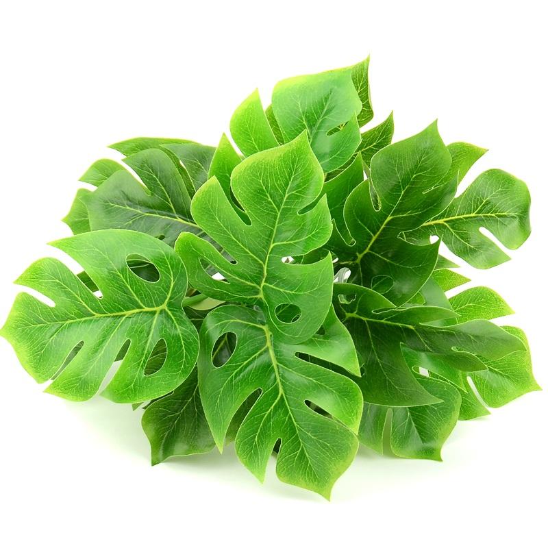 

1 Bouquet/18 leaves Artificial Plastic Palm Monstera Leaves Plant For Hawaii Luau Party Decorations Beach Wedding Table, Green