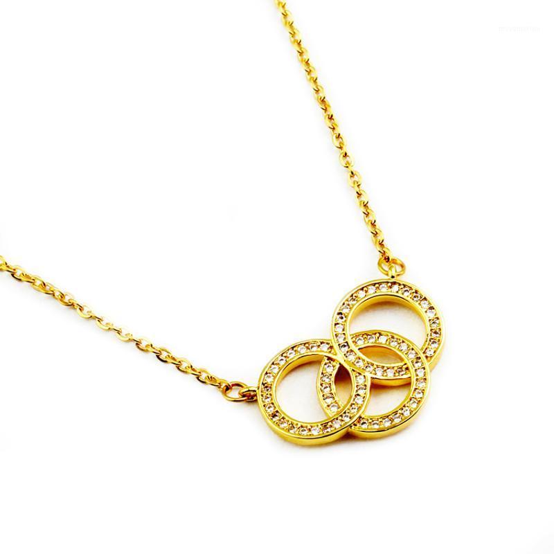

GORGEOUS TALE Cute Name Fashion Jewelry Three Coiled Circles Charms Gold Colors Copper Long Chain Necklace Men Friend Gifts1