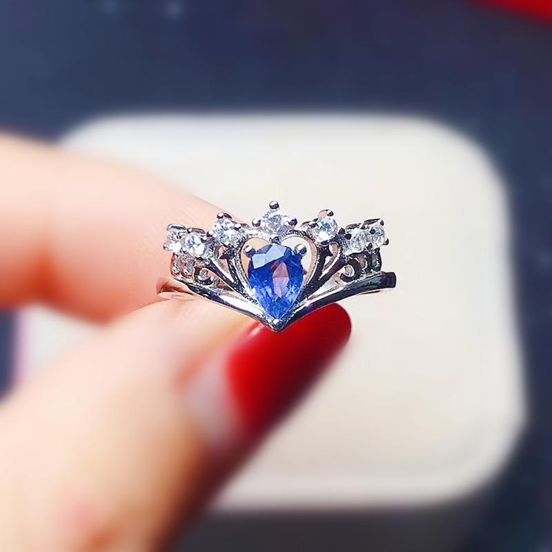 

Cluster Rings Natural Real Blue Sapphire Crown Ring 4*6mm 0.5ct Gemstone 925 Sterling Silver Fine Jewelry T2091112, Golden;silver