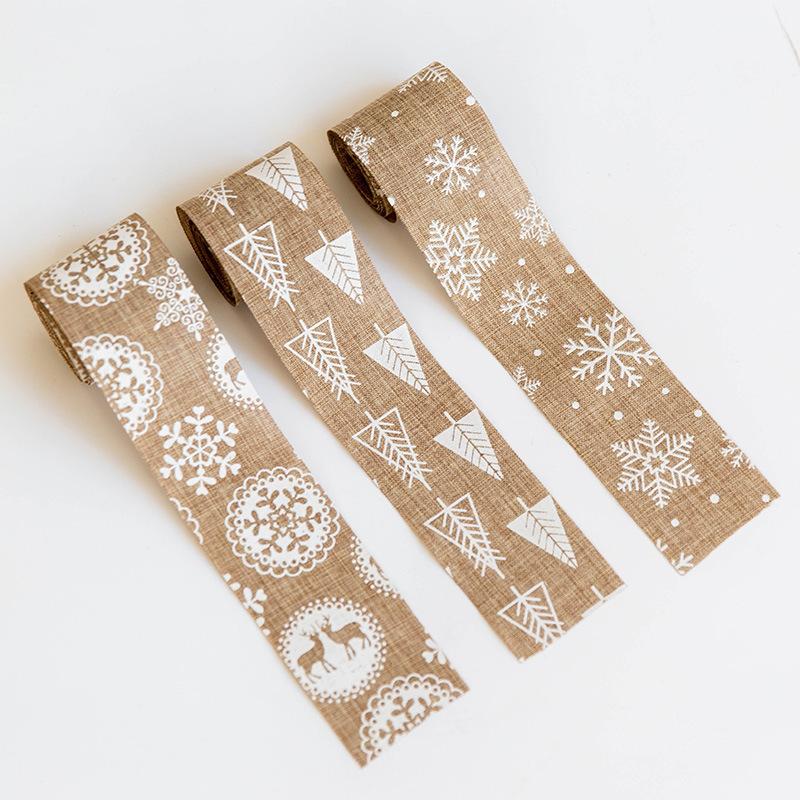

1Pcs 5*200cm Snowflake Deer Burlap Ribbon Christmas Tree Ornament Xmas Decor Home Wedding Party Decoration DIY Bow Craft 62623