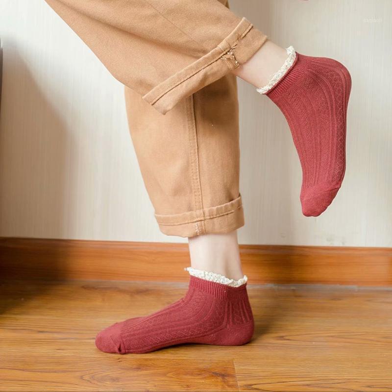 

Sports Socks Women Cycling Tennis Yoga Floral Edge Lace Ruffles Soft Solid Color Spring Summer Cute Soft Sexy Cotton Socks1, Black