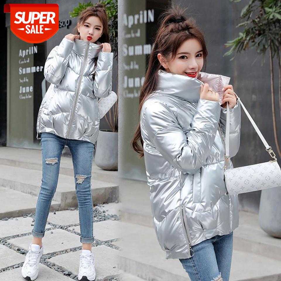 

Winter Women All-match Stand-up Collar Loose Bright Surface Thickened Warm Cotton Jackets New Korean Style Female Outwear S-XXXL #Vc4k, Black;brown