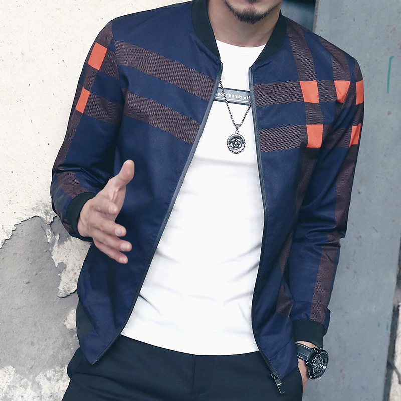 

Plaid Jacket Men Bomber Jacket Fashion Slim Mens jackets and Coats Hombres Bomber Mans Plus Size 5XL, Navy blue