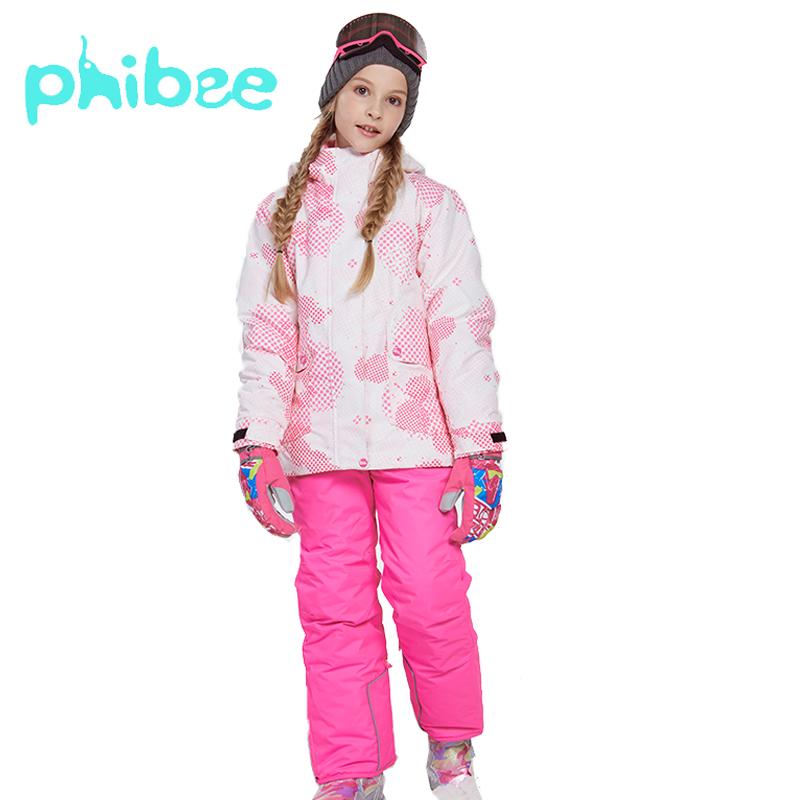 

Phibee Winter Suit For Girl Kids ClothesSki Suit Warm Waterproof Windproof Snowboard Sets Winter Jacket Children Clothing, Black