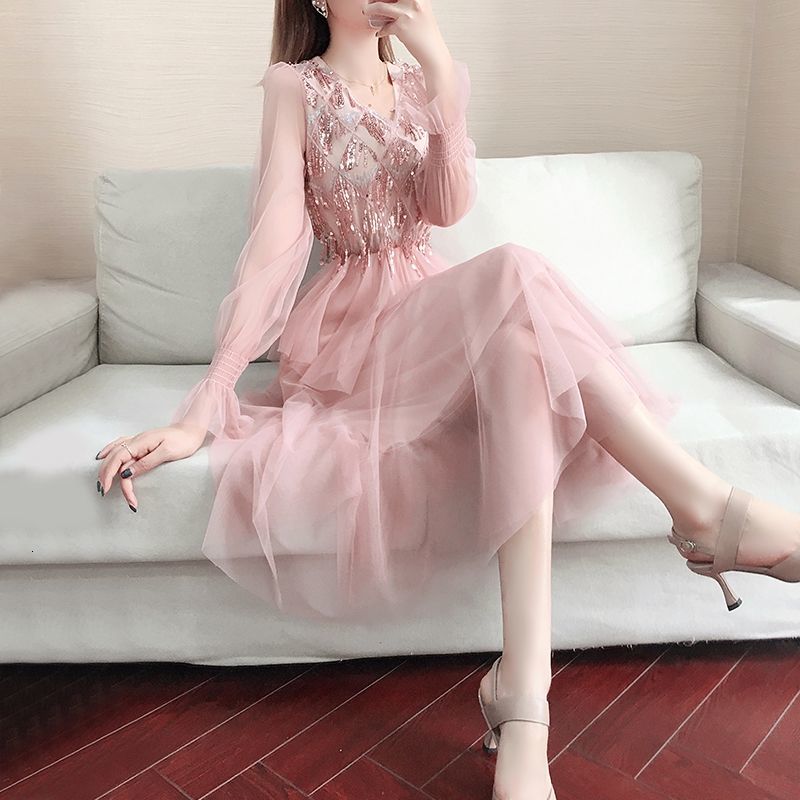 

2021 Women Female Spring Autumn Net Yarn New Lady Winter Cashmere Plus Size Fashion Fairy B563 4a4q, Pink no velvet