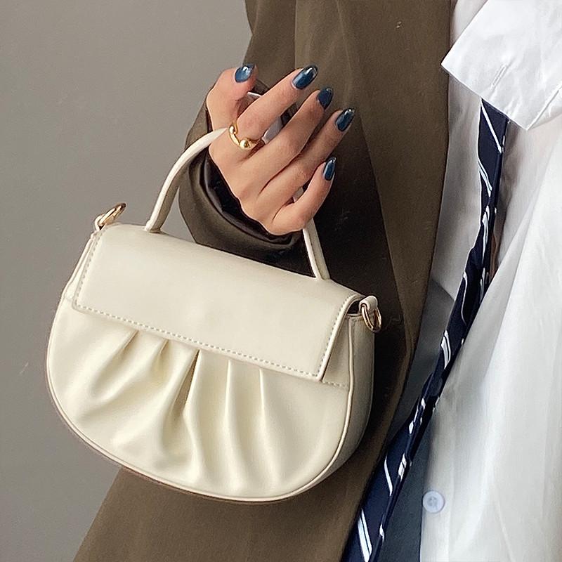 

Cute Folds women handbag mini Fashion shoulder for ladies Crossbody bag PU totes female Shoulder Bags Totes white
