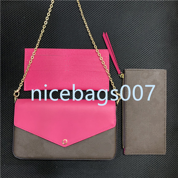 

3-piece set Classic New shoulder bags designer handbag luxury Bag Women embossing Leather Handbags lady chain crossbody VINTAGE Clutch Tote Messenger purse with box, Le01