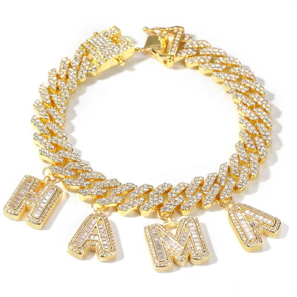 

Custom Baguette Letter Charm Bracelet DIY Initial Name Necklace Personalize Rapper Jewelry Dropshipping Wholesale Price