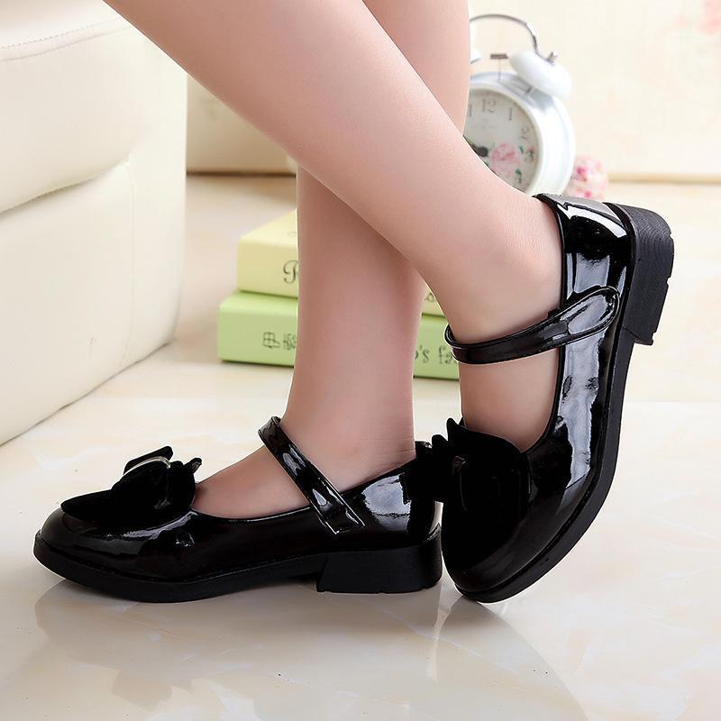 

2021 Fashion Spring Bow Dress Pu Leather Shoes For Kids Girls Party Princess Shoes For Children'S 3 4 5 6 7 8 9 10 11 12 Years1, Black