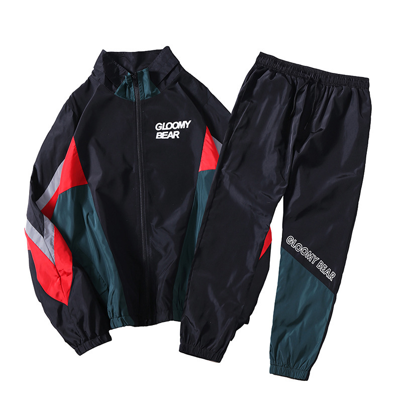 

2021 New Loose Track Suit Contrast Jacket and Elastic Pant Wind Breaker Mens Sporting Men Set Herren Hemd 6x47, Clear