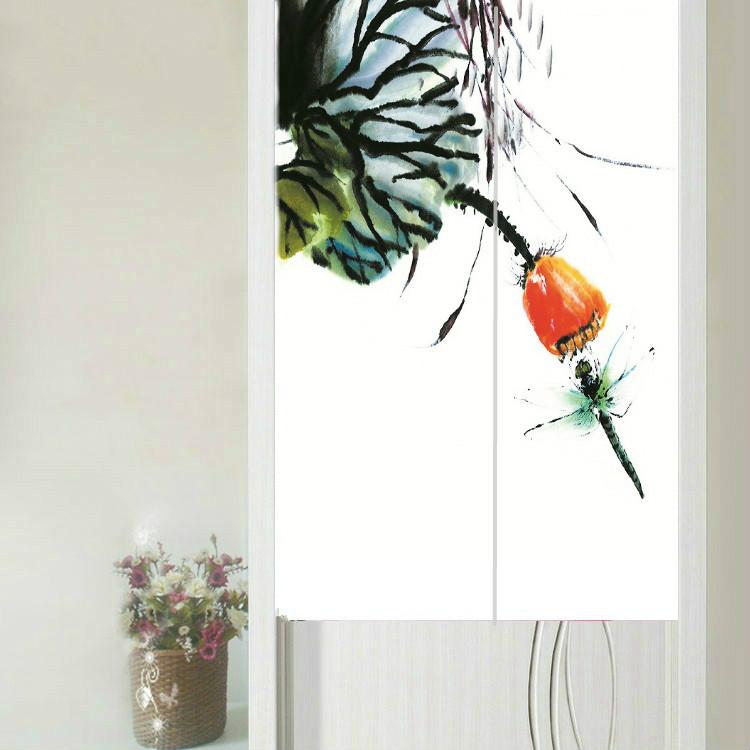 

Nice Curtains Chinese Style Wash Painting Flower&insect Series Door Curtain Partition Household Geomantic Curtain 85x150cm, Red