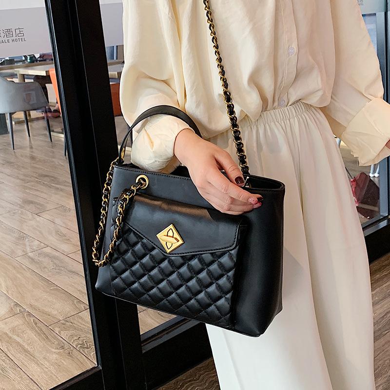 

Evening Bags Fashion Leather For Women Luxury Handbags Designer Big Tote Hand Bag Chain Handbag Set Bolsa Feminina, Black