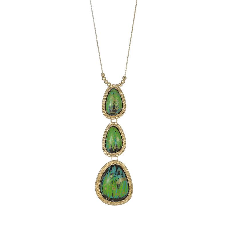 

Chokers Vintage Green Acrylic Stone Pendant Necklace For Women Bohemian Statement Gold Color Heavy Metal Long Chain