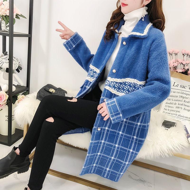 

Mid-Length Imitation Mink Wool Sweater Women 2020 Autumn Winter Fashion New Loose Knit Cardigan Coat Trendy 2711, Black