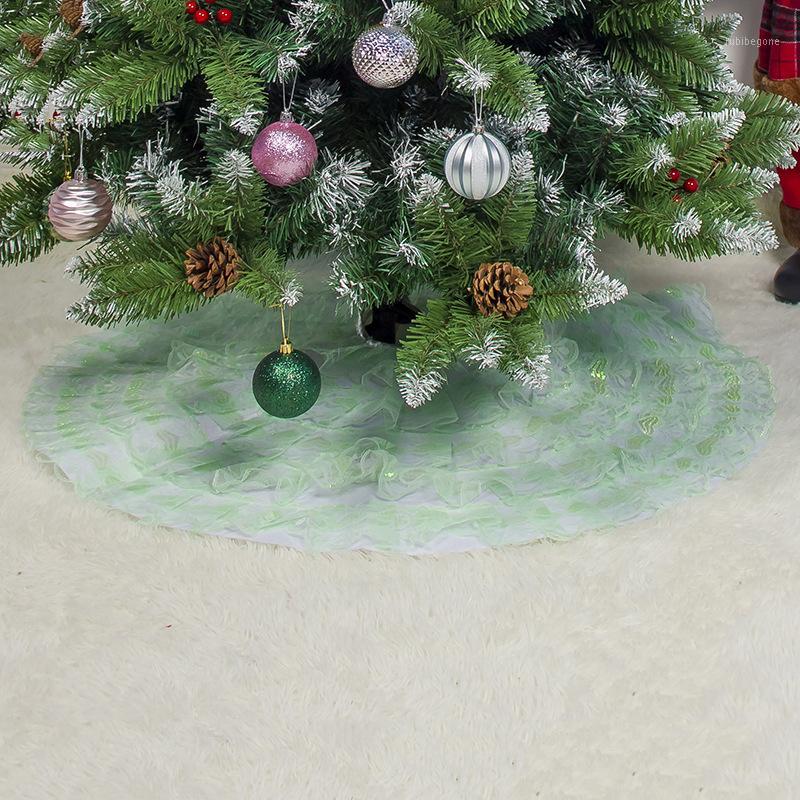 

80cm Christmas Tree Skirt Lace Xmas Tree Pleated Mat Home New Year Decoration Home Garden Supplies1