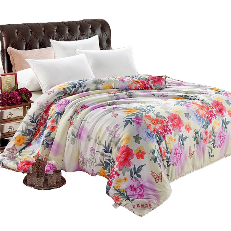 

3D Flower Print Mulberry Silk Blanket Spring Autumn Warm Soft Patchwork Quilt Twin Full Queen  Size Comforter Quilts For Bed, Same as pic