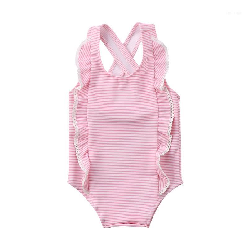 

Newborn kids swim wear Striped Swim Suits one piece 2020 bikinis Ruffles 0-24M baby girls beachwear Cute infantile Bathing Suits1