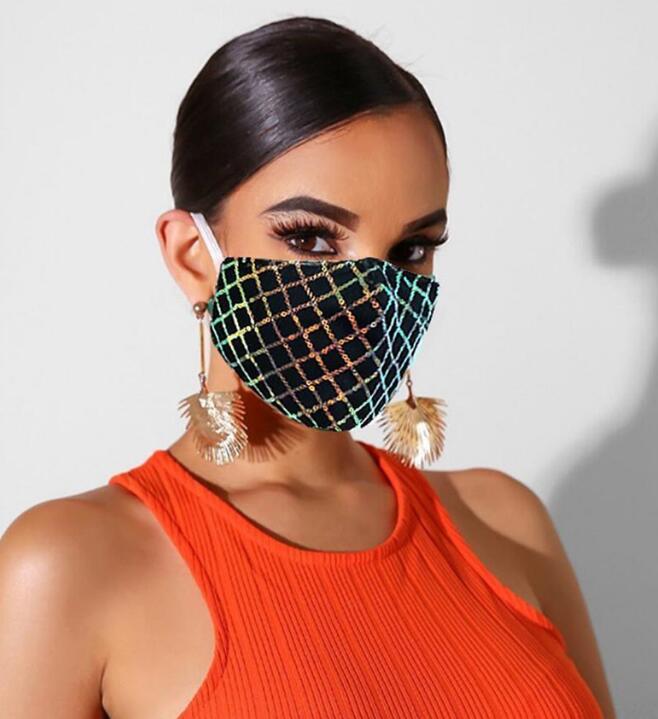 

pink black white Sparkly Blink Jewel Lace Face Mask Fashion Party Women Mask For Decoration Dust Sun Washable Face Mask