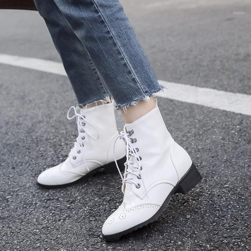 

Boots Women New 2020 Female Shoes Luxury Designer Round Toe Mid Calf Ladies Autumn Rock White Low Leather Fashion1