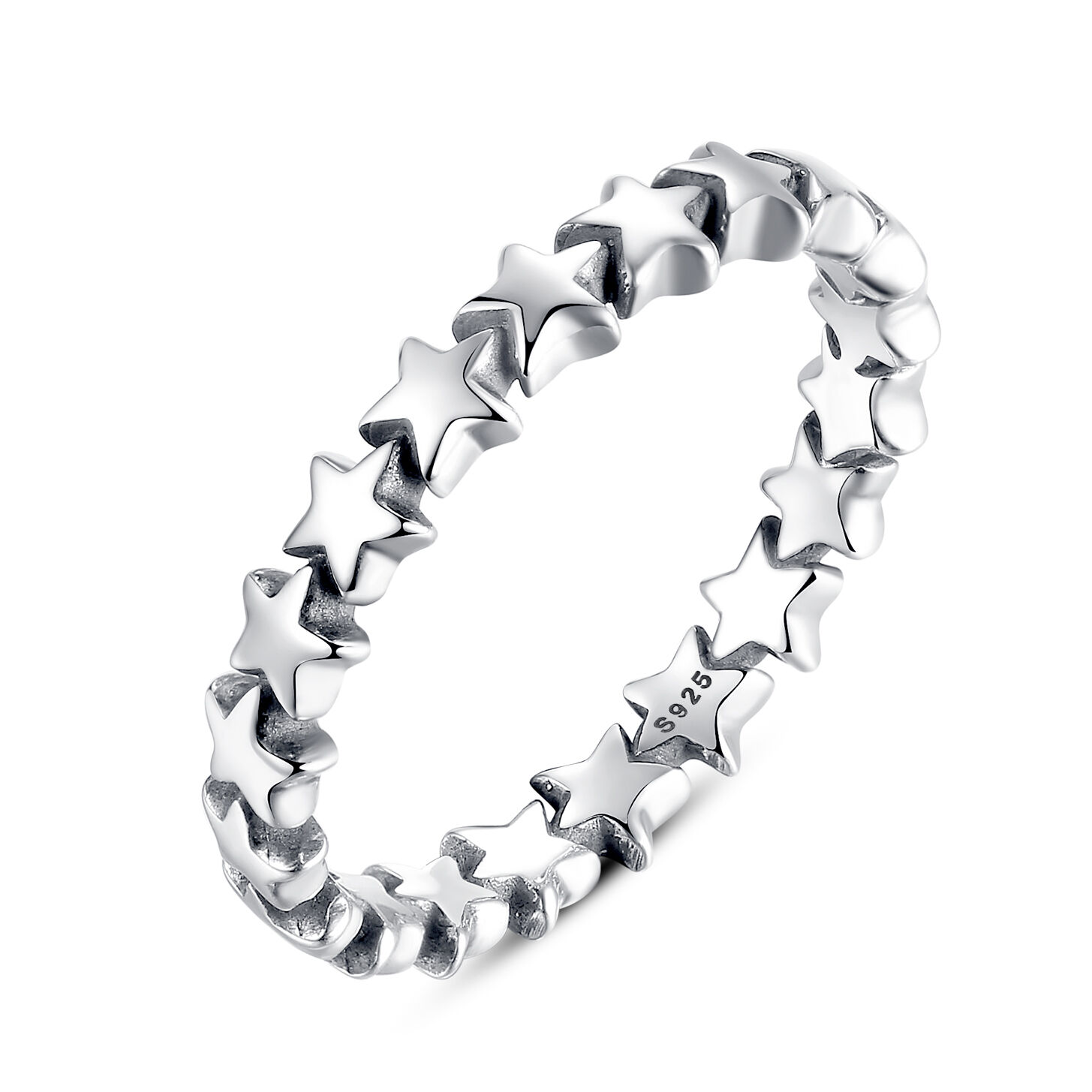 

Luxury 925 Sterling Silver Ring Stars Clear Stacking Women Girls Band Size 6-8
