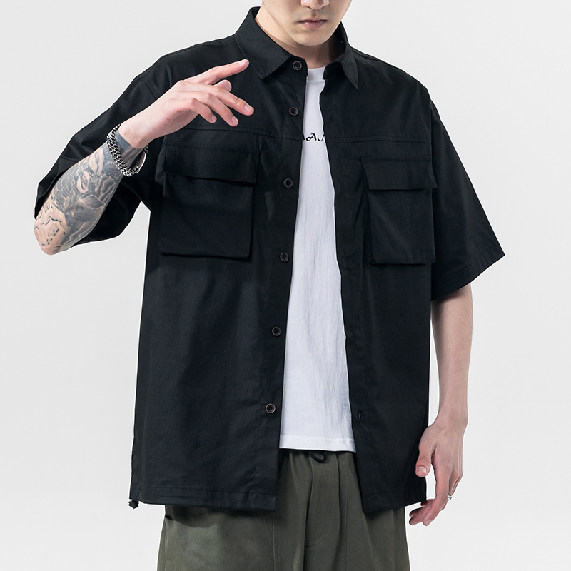 

Brand New 2021 Beach Summer Black White Hip Hop Streetwear Short Sleeves Hawaii Collar Korea Shirt for Men's Harajuku Clothes Gx8t, C555 3