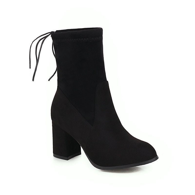 

2021 New Flock Round Toe Casual Ankle Boots Square High Heel Fashion Concise Autumn Winter Women Shoes Size 34-43 8duy, Black