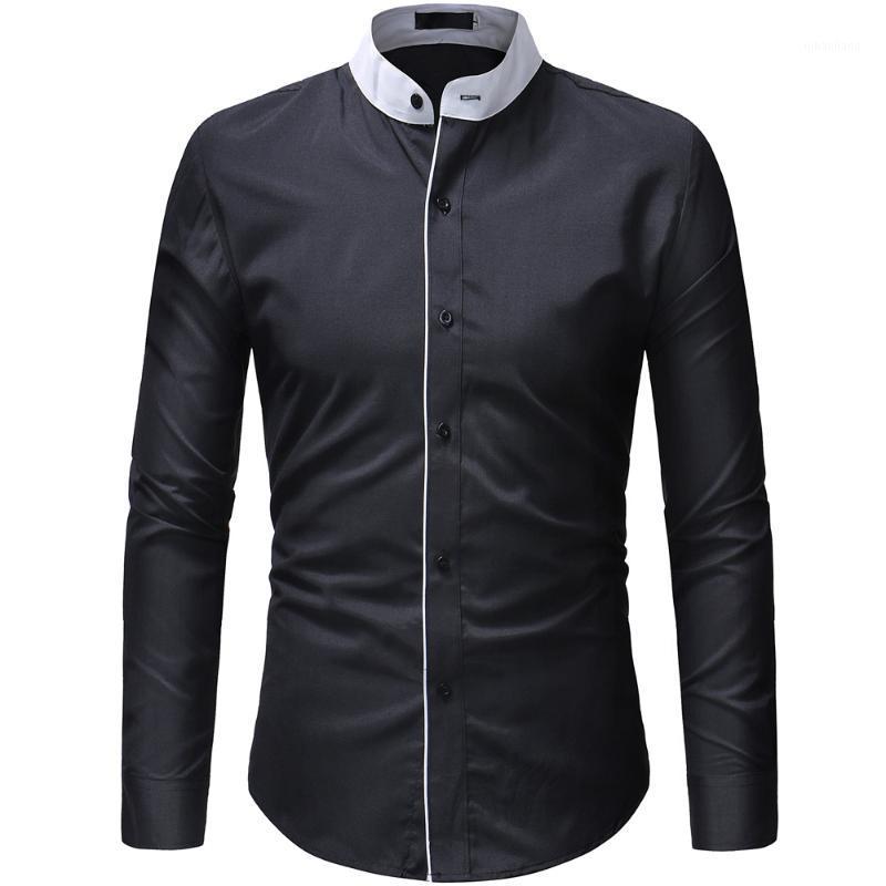 

WSGYJ Dress Shirt Men 2020 Korean Fashion Long Sleeve Casual Shirts Solid Color Cotton Business Social Men's Clothing1, Black shirt