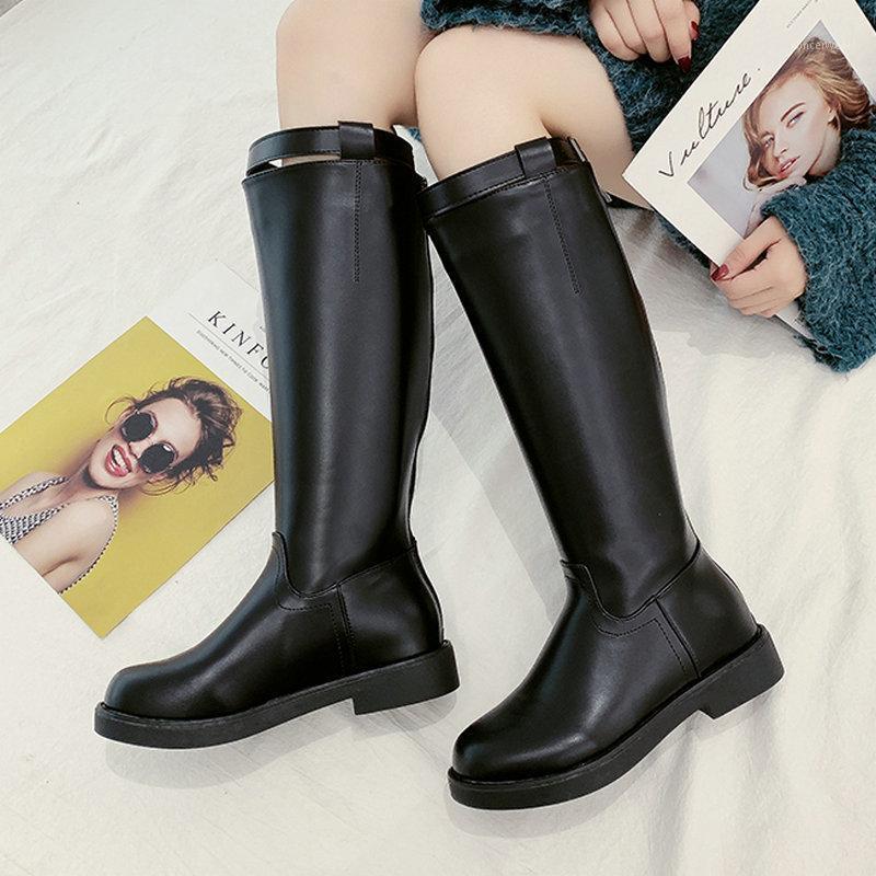 

Nice New Rain Knee High Black Boots Women Autumn Western Style Buckle Shoes Woman Flat Heels Mature Female Career Dress Boot1