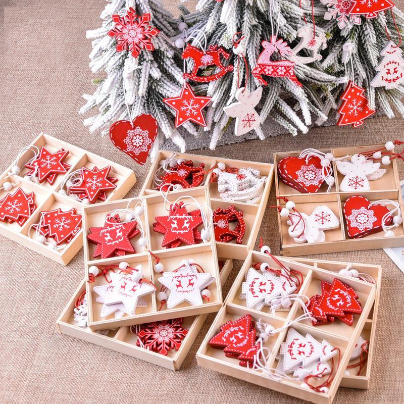 

12Pcs Christmas Tree Toys Wooden Decorations Home DIY Natural Wood Christmas Ornaments Pendants Hanging Gift Natal Xmas Decor