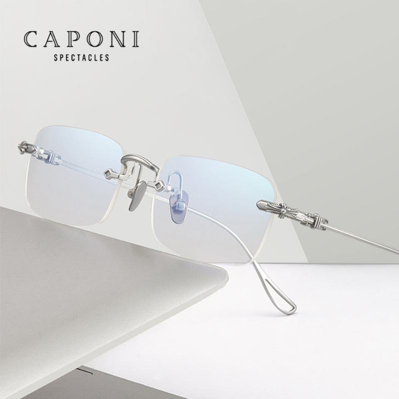

CAPONI Rimless Glasses Frame Titanium Fashion Business Men Eyeglasses For Reading Computer Optical No Frame Clear Glasses J8099