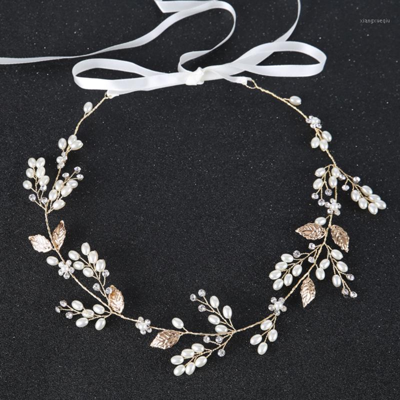 

Hair Clips & Barrettes Vintage Leaves And Floral Bridal Headband Bohemian Headpiece Crystal Pearl Vine Flower Wedding Accessories, Golden;silver