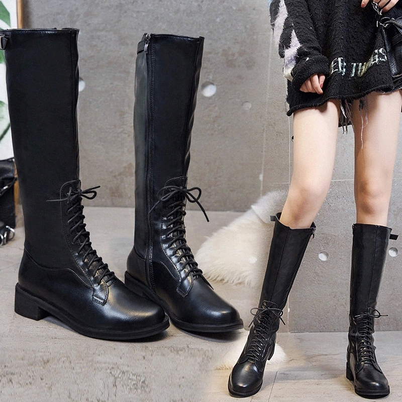 

Women's Boots PU Velvet Plush Long Boots Zipper Straps Rubber for Women Comfy Keep Warm Shoes 2020 Woman #PC6Y