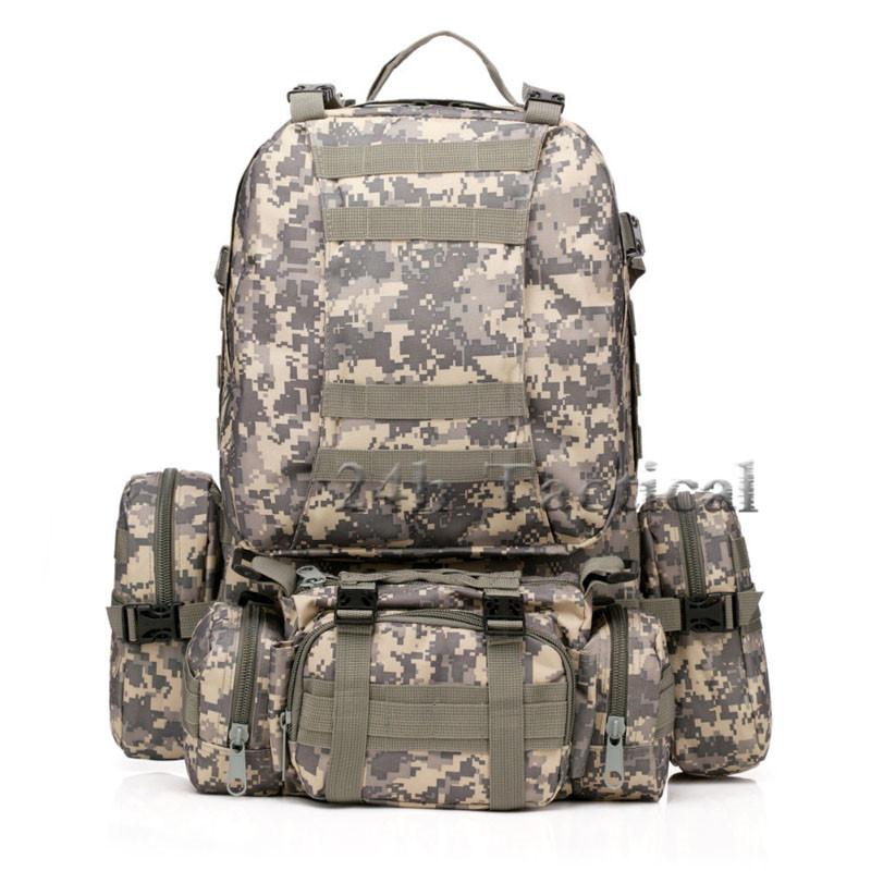 

55LOutdoor Sports Molle 600D Nylon MilitaryTactical Backpack Travel Trekking Camping Hiking Rucksack Climbing Bag, Black