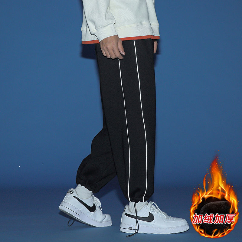 

Autumn 2021 the New Stripe Printed Men's Pants Loose Tides Wild Black Sports Free Shipping IB1Y, Black velvet.