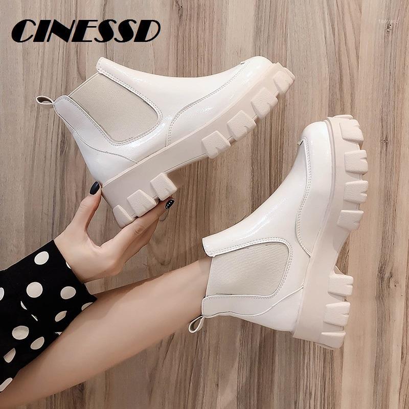 

Lacquered Women's English Style Fall/Winter 2019 New Handsome Thick Bottom High-heeled Short Boots Velvet Motor Boots1, Black