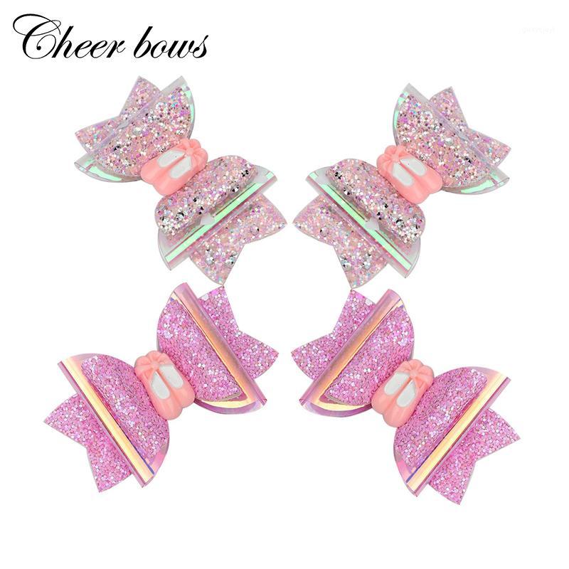 

2 Pcs/lots 3" PINK Ballet Dance Shoe Shape Hair Clips For Girls Kids Glitter Back To School Hair Bows Hairpins Accessories1