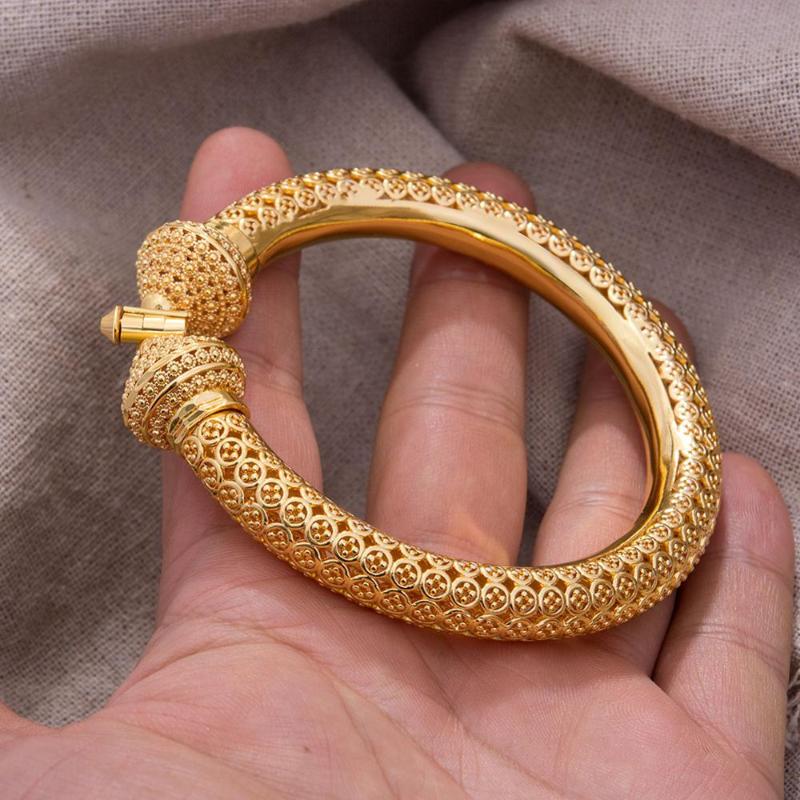 

Luxury 24K Top Quality Dubai Gold Color Bangles for Women Girls Wife Bride Bangles Bracelets Jewelry Gift Not Can Open