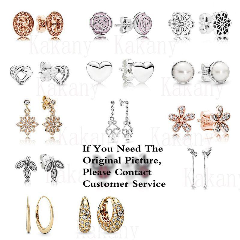 

Stud 100% 925 Sterling Silver 1: 1 Heart Mixed White, Leaves, Pink Granite, Butterfly Earrings European Fashion Women Jewelry Gift