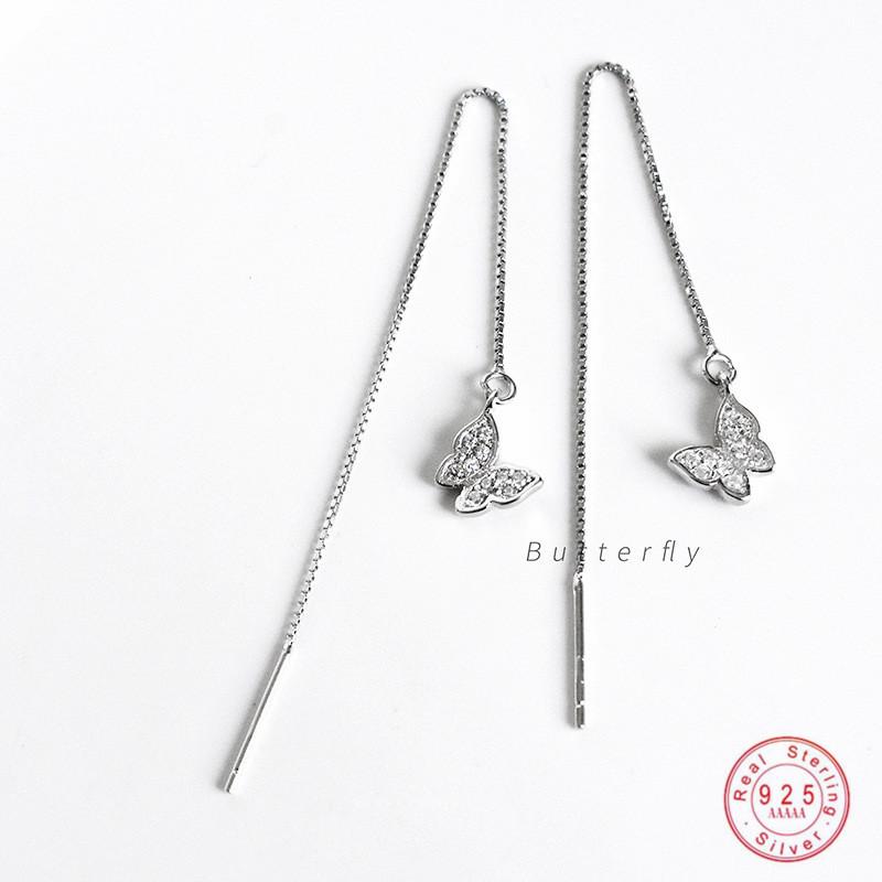 

925 Sterling Silver Classic Simple Mini Cute Butterfly Tassel Earrings Women Fashion Temperament Wedding Jewelry Accessories