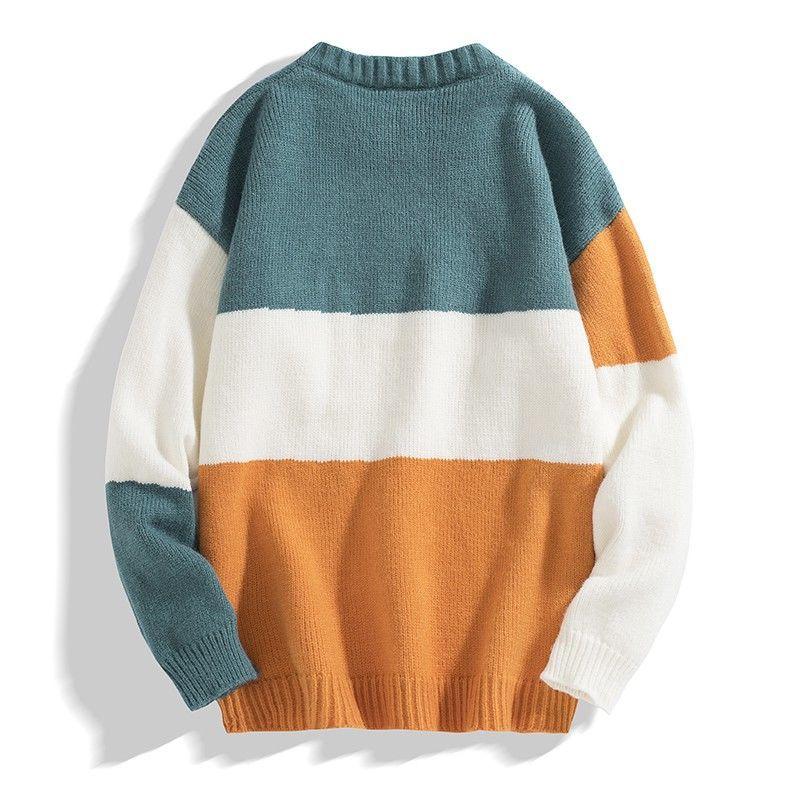 

Pure Color Casual Warm Men'S Sweater Autumn Knit Sweater Winter Men'S Round Neck Stitching Color Knitted Pullover, Green