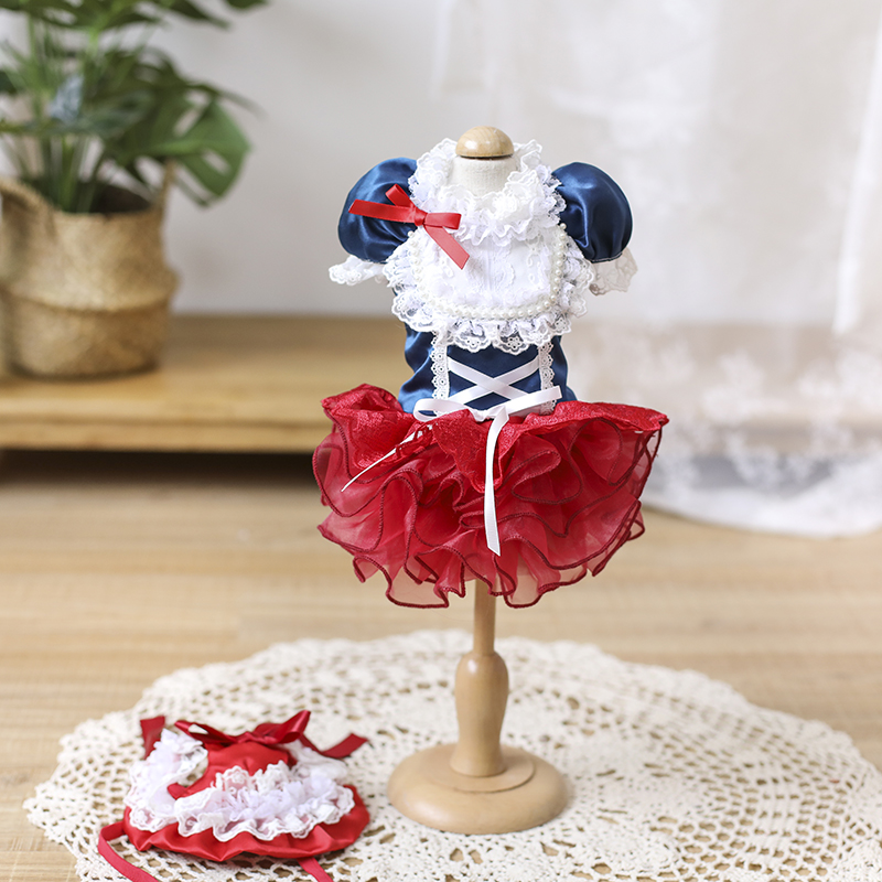 

Free Shipping Handmade Dog Clothes Fairy Princess Dog Dress Red Cake Skirt Including Hat Maltese Yorkie Poodle, Blue