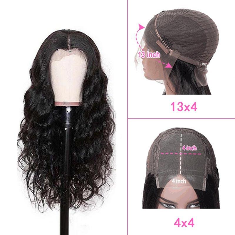 

Ross Pretty Hair 13*4 4*4 Lace Front Wig Pre Plucked With Baby Hair Brazilian Remy Human Body Wave Wig Natural Black, As pic