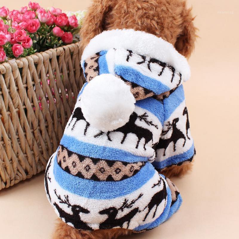 

Pet Dog Cat Clothes Deer Pattern Coat Warm Winter Coral Fleece Coat1, Blue