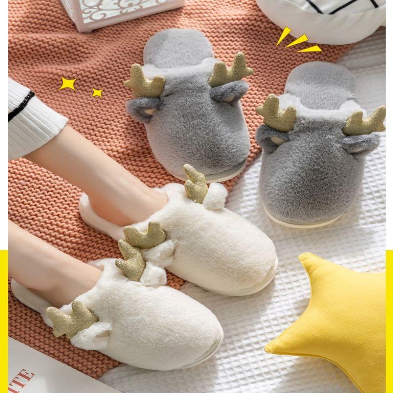 

Cotton Slippers Indoor Home Footwear Plush Non slip Winter Women 2021 New Three Dimension Warm Cozy Antlers Fashion Casual Cute, Pink
