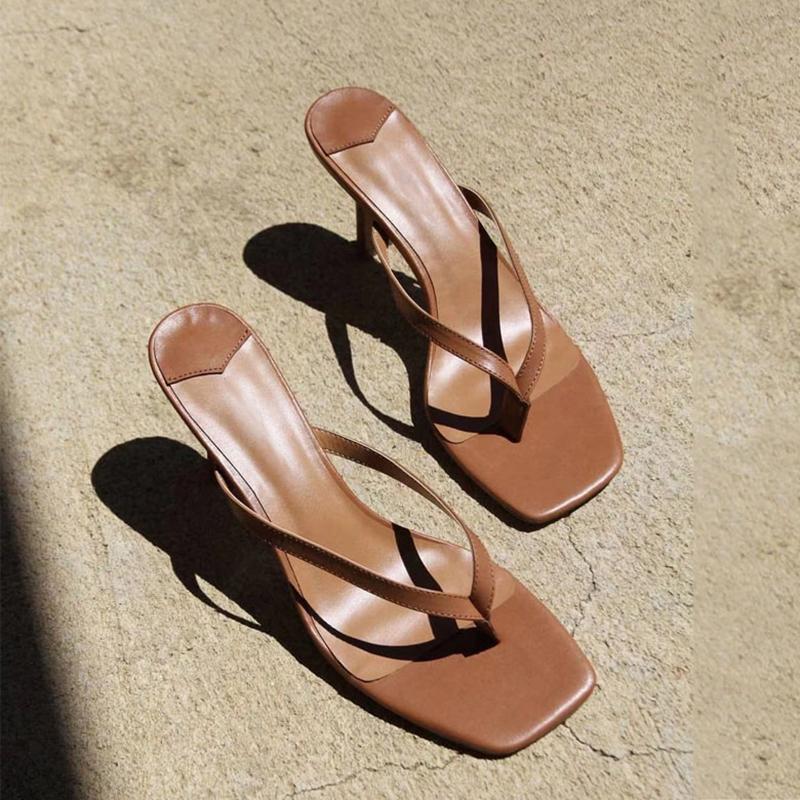 

Flip Flop Summer Slippers Open Toe Thong Sandals Female Minimal Design Fashion Leather High Heel Mules Women, As pic