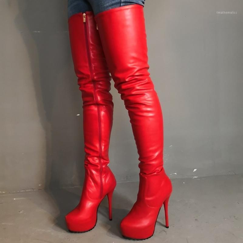 

High Quality PU Customized Big Size Hot Red Over Knee High Boots Round Toe Platform Winter Women Thigh Boots Zipper1