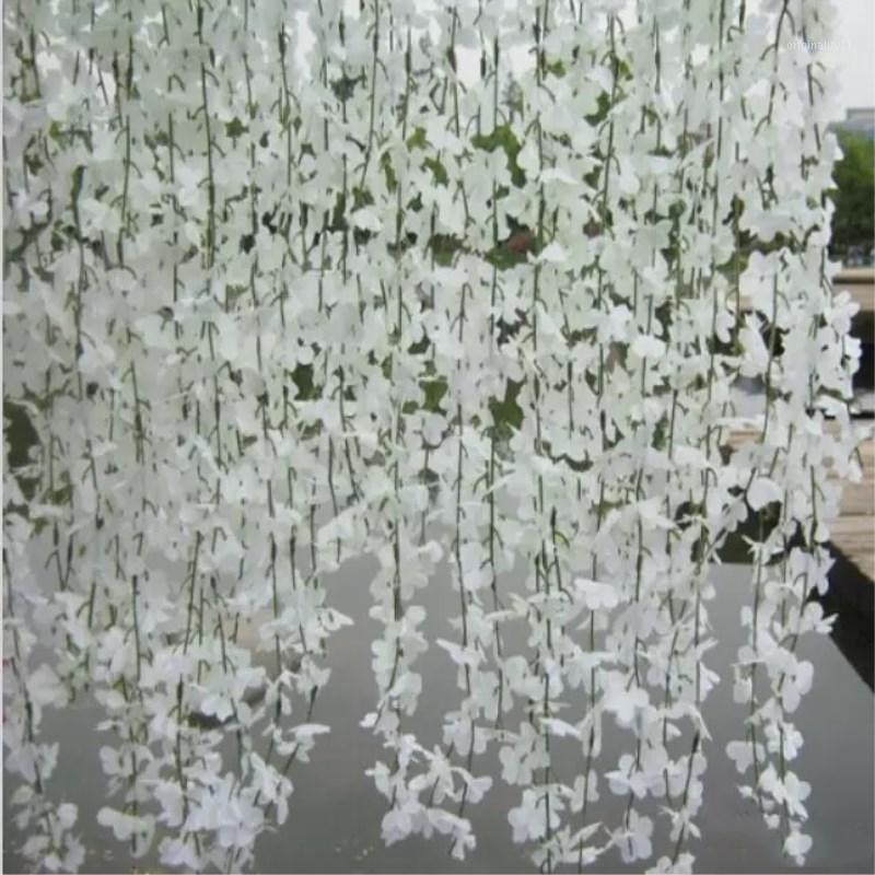 

Free Shipping 10pcs/lot Beautiful Cherry Blossom 5 Branches/pcs Artificial Silk Flower Vine Wall Hanging Wisteria Ornament1, Blue